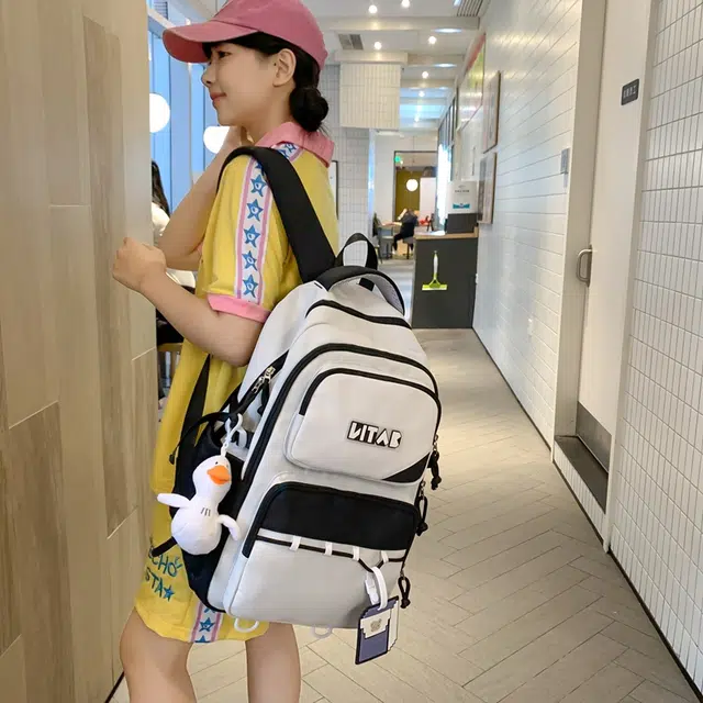 行途 韩版简约大容量中学生初中生减负高中 尼龙 双肩包 女款 黑色/桔色/红色/卡其色/绿色
