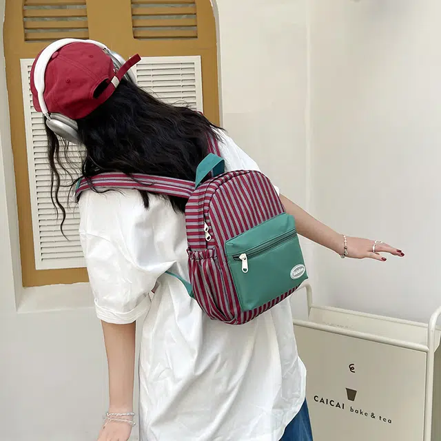行途 初中生学生百初中简约书包背包版小学韩甜美中生 尼龙 双肩包 常规 男女同款情侣款 红绿色