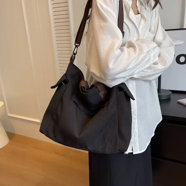 行途 大容量大学生上课 帆布 单肩包手提袋 常规 女款 黑色/卡其色/米白色
