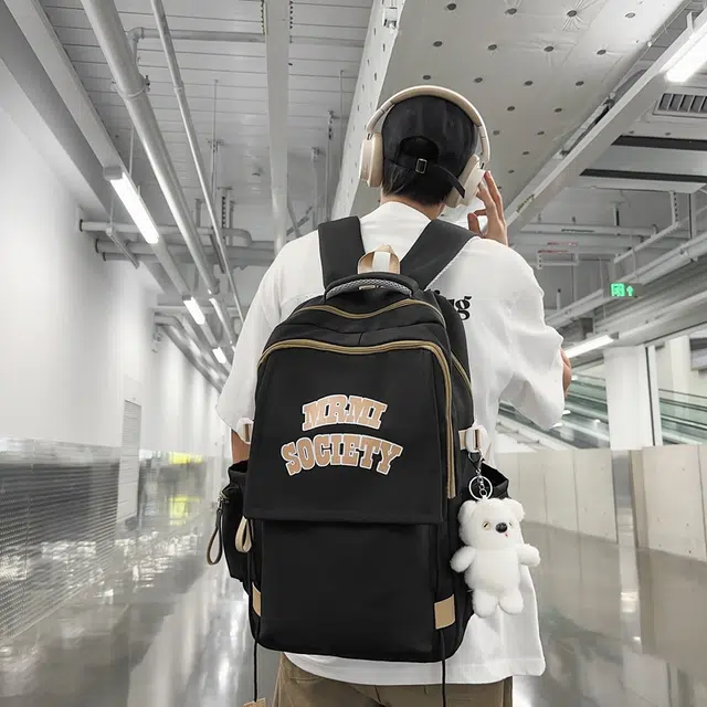行途 大容量美式简约休闲 尼龙 背包双肩包 常规 男女同款情侣款 黑色/白色/蓝色/紫色/红色