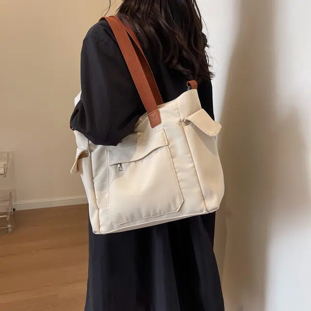 行途 大容量大学生上课 帆布 单肩包手提袋 常规 女款 黑色/卡其色/米白色