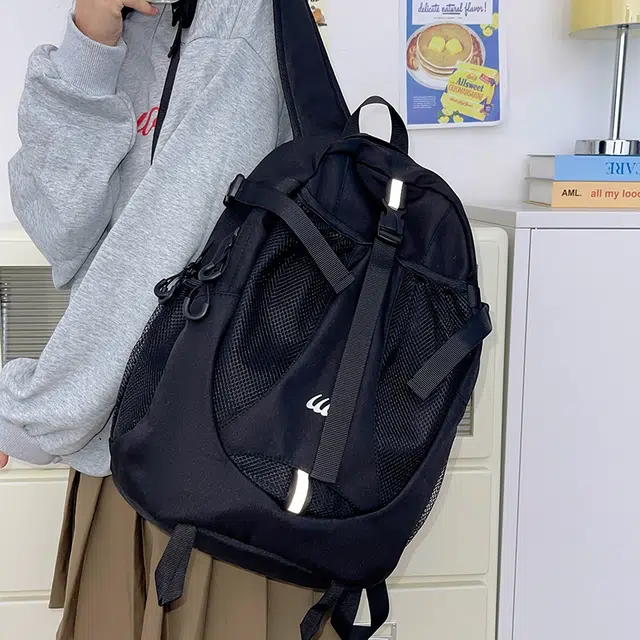行途 轻便背包通勤女包大学生韩版背包 尼龙 双肩包 常规 男女同款情侣款 黑色/灰色