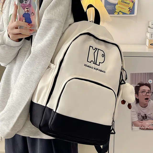 行途 森系韩版小清新书包休闲通勤大容量初高中学生背包 尼龙 双肩包 男女同款情侣款 黑色/绿色/红色/棕色
