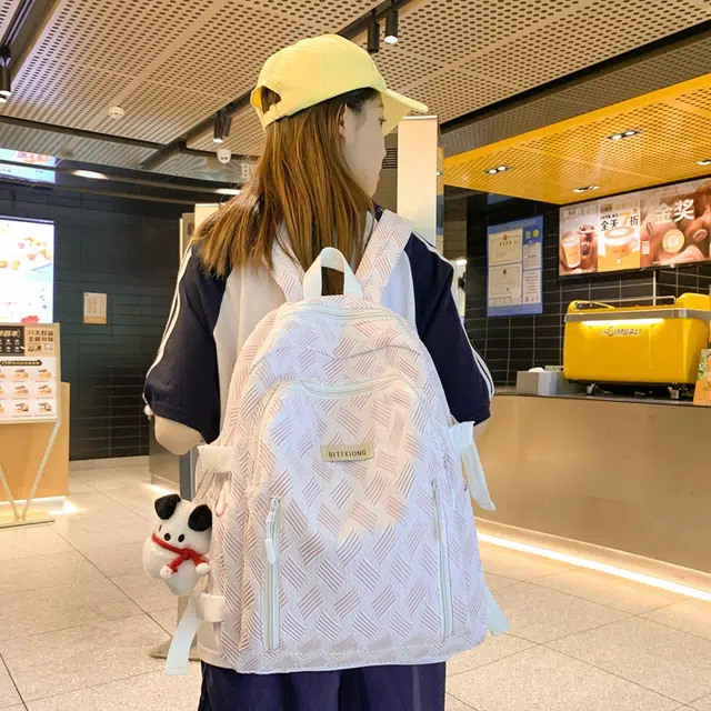 行途 小清新风简约大容量百搭 尼龙 双肩包 男女同款情侣款 灰色/蓝色/紫色/绿色