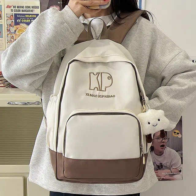 行途 森系韩版小清新书包休闲通勤大容量初高中学生背包 尼龙 双肩包 男女同款情侣款 黑色/绿色/红色/棕色