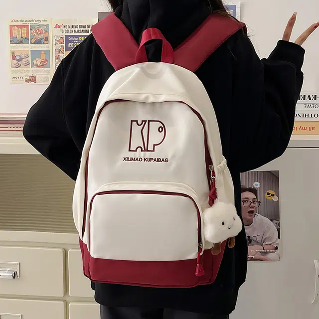 行途 森系韩版小清新书包休闲通勤大容量初高中学生背包 尼龙 双肩包 男女同款情侣款 黑色/绿色/红色/棕色