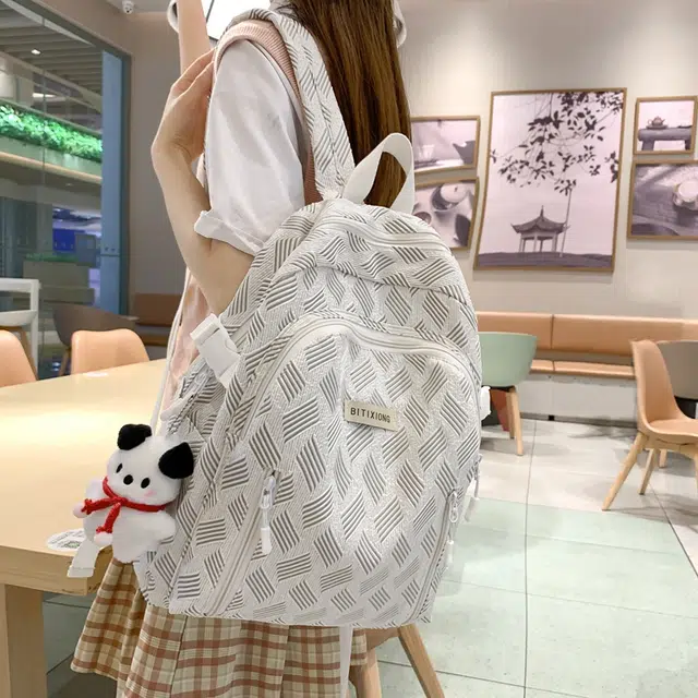 行途 小清新风简约大容量百搭 尼龙 双肩包 男女同款情侣款 灰色/蓝色/紫色/绿色