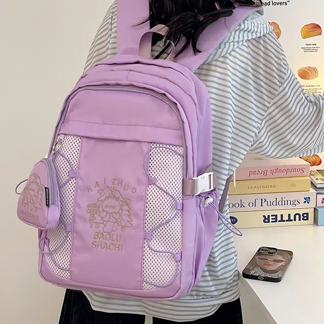 行途 百搭轻便休闲简约 尼龙 双肩包 女款 粉色/蓝色/黑色/紫色/米白色