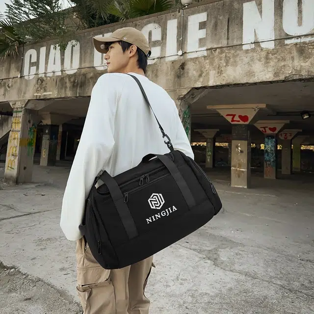 行途 大容量韩版简约 尼龙 旅行包 大号 男女同款情侣款 黑色/桔色/米白色/卡其色/绿色