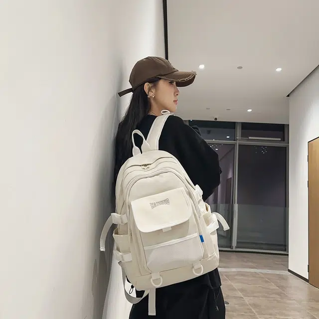行途 韩版学生书包初高中生简约背包高颜值纯色 尼龙 双肩包 常规 男女同款情侣款 黑色/白色/绿色/黄色