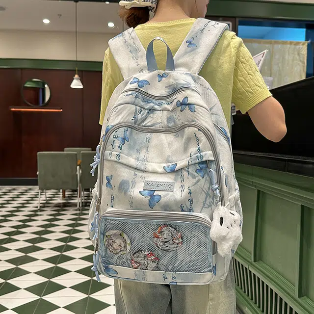 行途 新中式国风简约 条绒 双肩包 男女同款情侣款 灰色/粉色/卡其色/黄色/蓝色/绿色