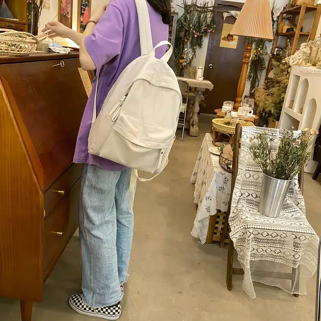 行途 大容量拉链开合 尼龙 双肩包 常规 男女同款情侣款 蓝色/绿色/粉色/白色/黑色