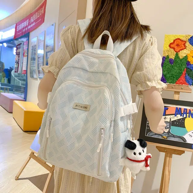 行途 小清新风简约大容量百搭 尼龙 双肩包 男女同款情侣款 灰色/蓝色/紫色/绿色
