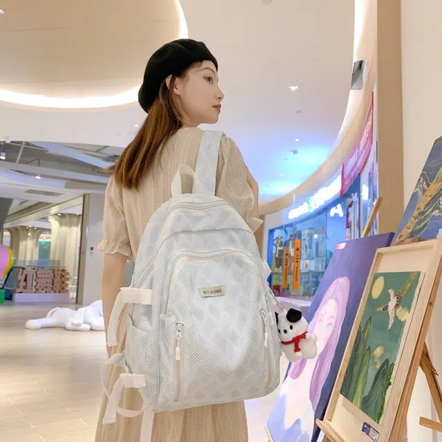 行途 小清新风简约大容量百搭 尼龙 双肩包 男女同款情侣款 灰色/蓝色/紫色/绿色