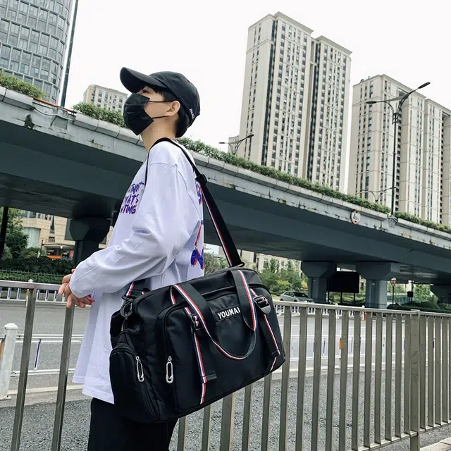 行途 干湿分离运动训练瑜伽包带鞋位大容量旅行手提防泼水斜挎包 尼龙 健身包 中号 男女同款情侣款 黑色/卡其色/黄色/粉色/红色