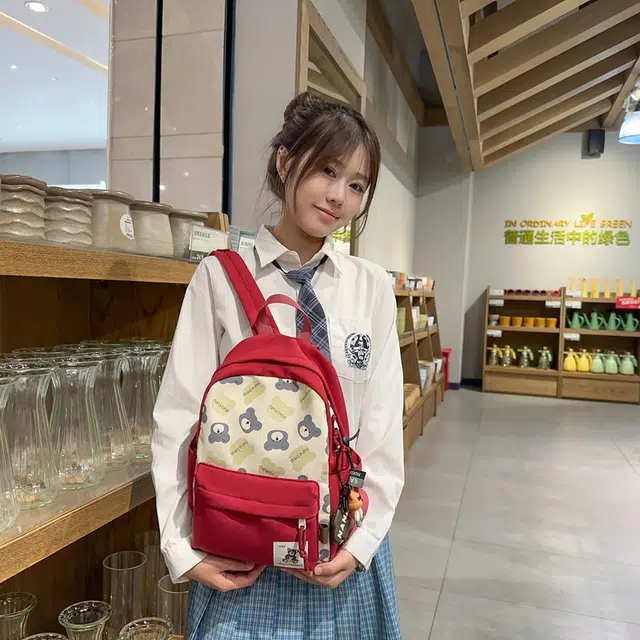 行途 卡通小熊印花校园风学生 尼龙 书包背包双肩包 女款 多色