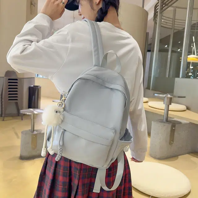 行途 可爱韩版百搭纯色森系小清新初中生 尼龙 书包背包双肩包 常规 女款 黑色/红色/蓝色/白色/卡其色