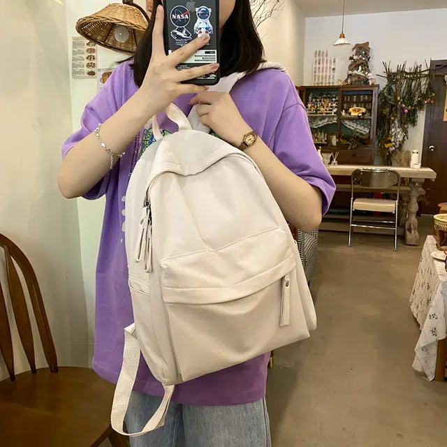 行途 大容量拉链开合 尼龙 双肩包 常规 男女同款情侣款 蓝色/绿色/粉色/白色/黑色