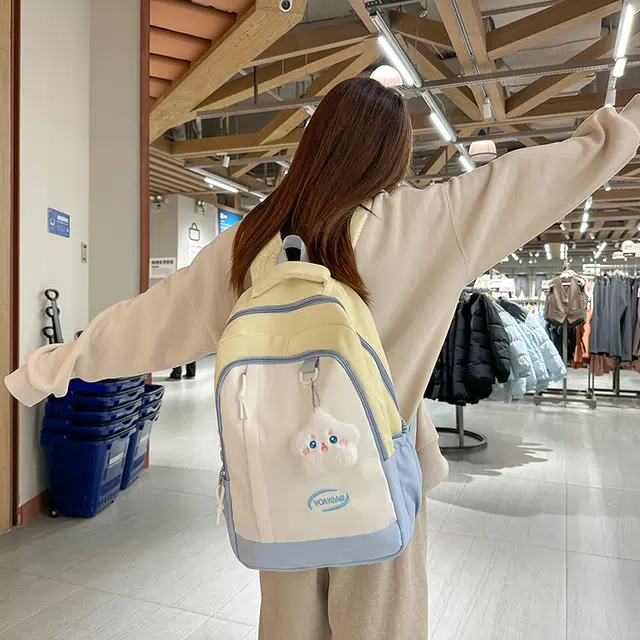 行途 休闲撞色书包日系大容量拼接旅行背包 尼龙 双肩包 男女同款情侣款 黑色/黄色/绿色/蓝色
