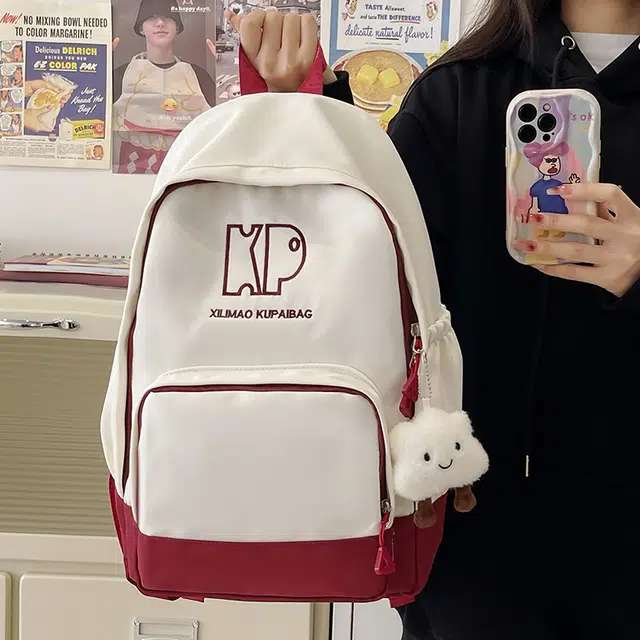 行途 森系韩版小清新书包休闲通勤大容量初高中学生背包 尼龙 双肩包 男女同款情侣款 黑色/绿色/红色/棕色
