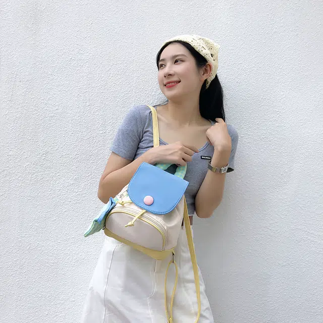 行途 小清新休闲甜美小巧简约旅行 尼龙 双肩包 女款 甜心白