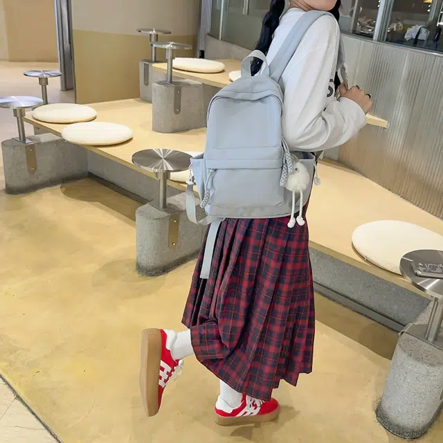 行途 可爱韩版百搭纯色森系小清新初中生 尼龙 书包背包双肩包 常规 女款 黑色/红色/蓝色/白色/卡其色