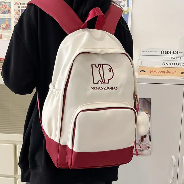 行途 森系韩版小清新书包休闲通勤大容量初高中学生背包 尼龙 双肩包 男女同款情侣款 黑色/绿色/红色/棕色