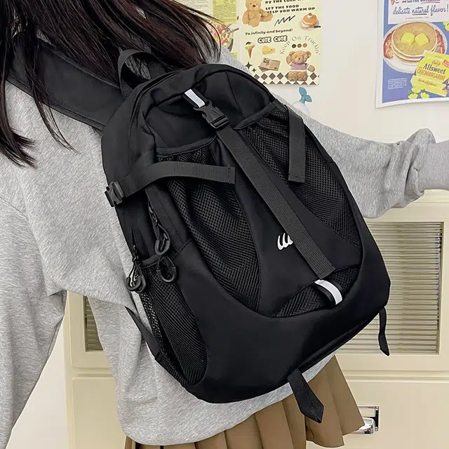 行途 轻便背包通勤女包大学生韩版背包 尼龙 双肩包 常规 男女同款情侣款 黑色/灰色