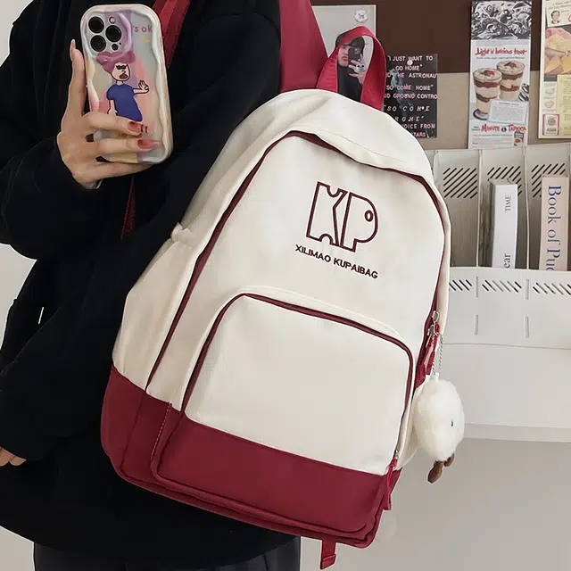 行途 森系韩版小清新书包休闲通勤大容量初高中学生背包 尼龙 双肩包 男女同款情侣款 黑色/绿色/红色/棕色