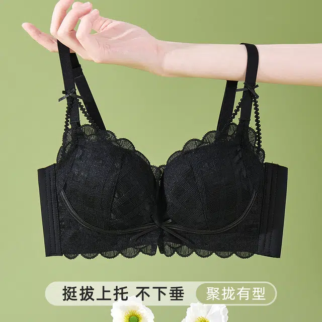 都市丽人 蕾丝胸罩夏季薄款聚拢收副乳防下垂大胸显小文胸 女款