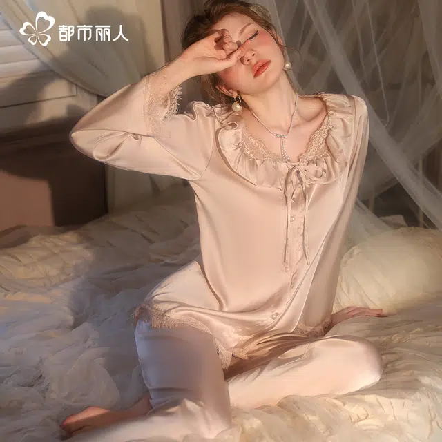 都市丽人 时尚经典开衫亲肤舒适睡衣套装 女款