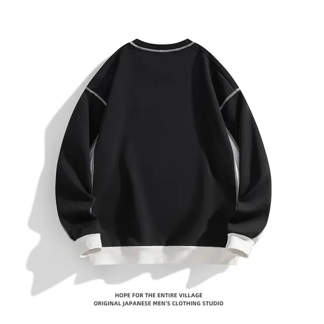 奇迹街区 日系圆领拼接潮牌街头宽松百搭打底上衣卫衣 男女同款