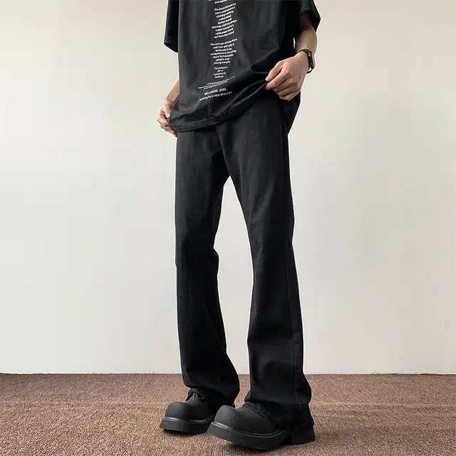 奇迹街区 美式复古水洗做旧简约基础款百搭大码港风日常高街小众个性休闲舒适宽松微喇显瘦直筒长裤牛仔裤 男女同款