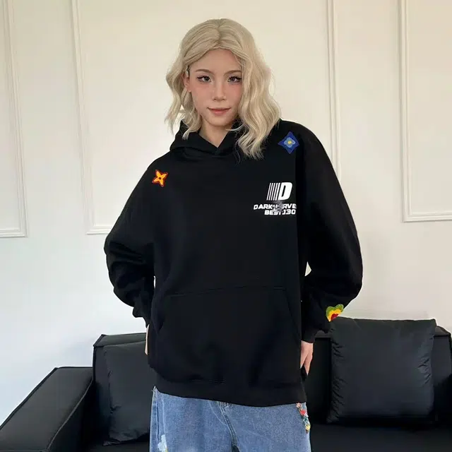 奇迹街区 美式复古国潮毛巾绣四时花刺绣撞色设计字母小众潮牌高街嘻哈碎花舒适宽松日常百搭情侣上衣连帽帽衫长袖卫衣 男女同款