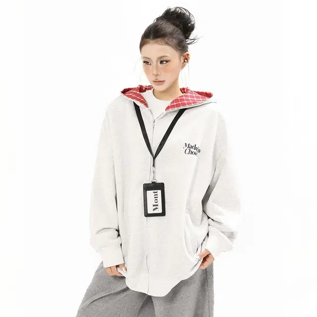 奇迹街区 美式高街嘻哈复古潮牌字母百搭舒适宽松连帽开衫长袖卫衣 男女同款