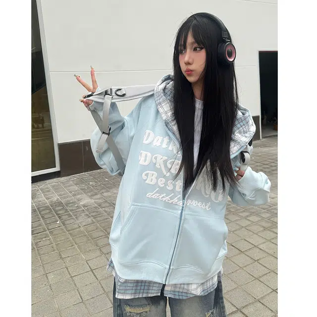 奇迹街区 国潮美式字母宽松情侣重磅长袖上衣帽衫连帽卫衣 男女同款