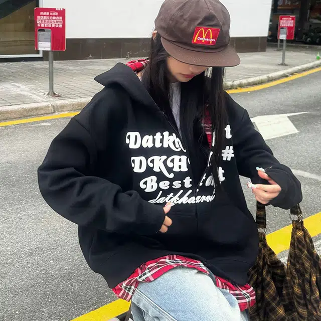 奇迹街区 国潮美式字母宽松情侣重磅长袖上衣帽衫连帽卫衣 男女同款