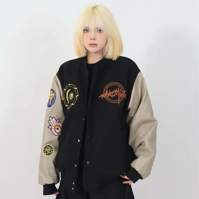 奇迹街区 美式复古拼接棒球服嘻哈宽松百搭潮流夹克外套 男女同款