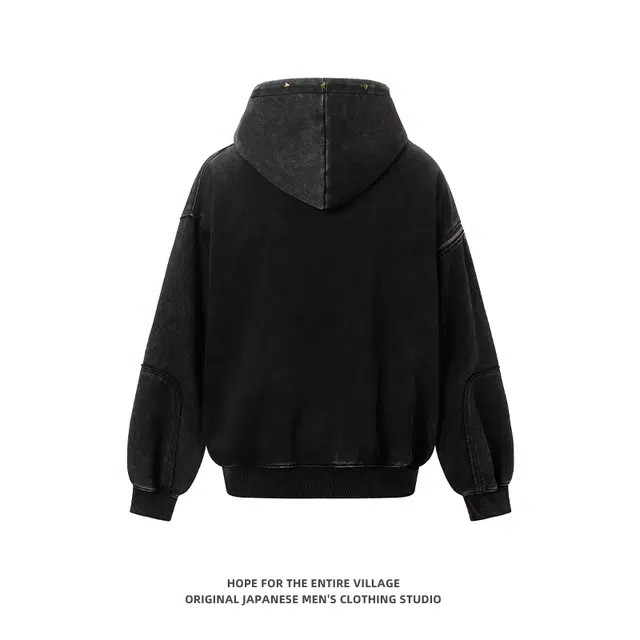 奇迹街区 美式复古潮牌嘻哈宽松百搭情侣连帽外套卫衣 男女同款