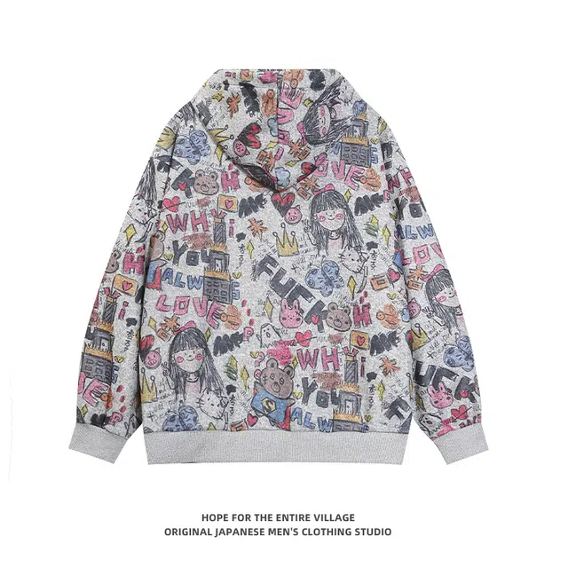 奇迹街区 复古潮牌美式重磅休闲运动套头帽衫情侣连帽卫衣 男女同款