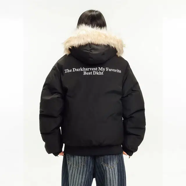 奇迹街区 美式座山雕复古街头国潮宽松加厚保暖情侣外套上衣潮流个性设计感字母连帽毛领冬季棉服 男女同款