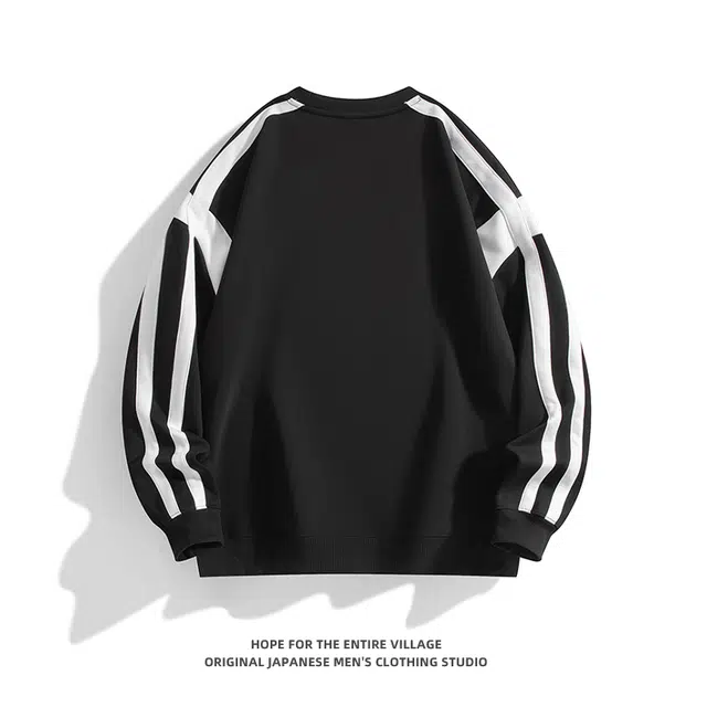 奇迹街区 日系拼接潮牌街头宽松百搭打底上衣圆领卫衣 男女同款