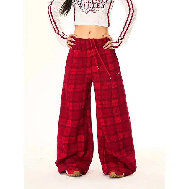YICHEN Vintage Plaid Wide Leg Pants