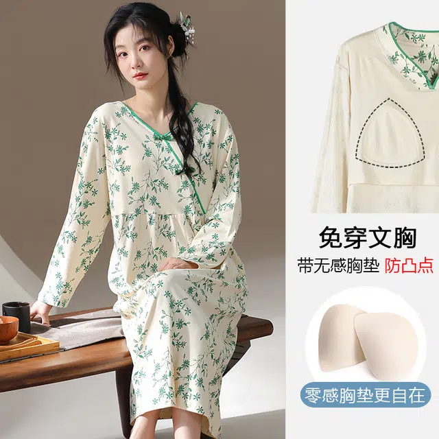 兰缪 时尚烟雨江南古风优雅休闲中长款裙袍套装长袖连衣裙 女款 草绿色