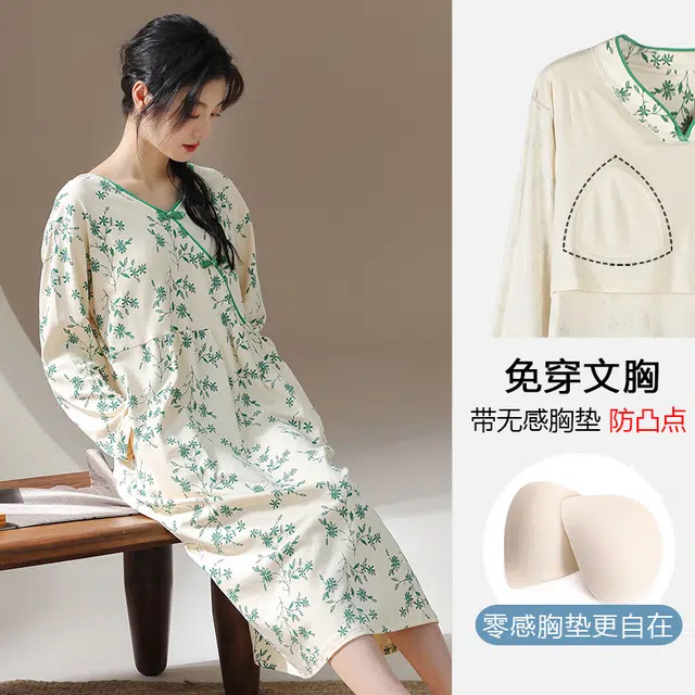 兰缪 时尚烟雨江南古风优雅休闲中长款裙袍套装长袖连衣裙 女款 草绿色