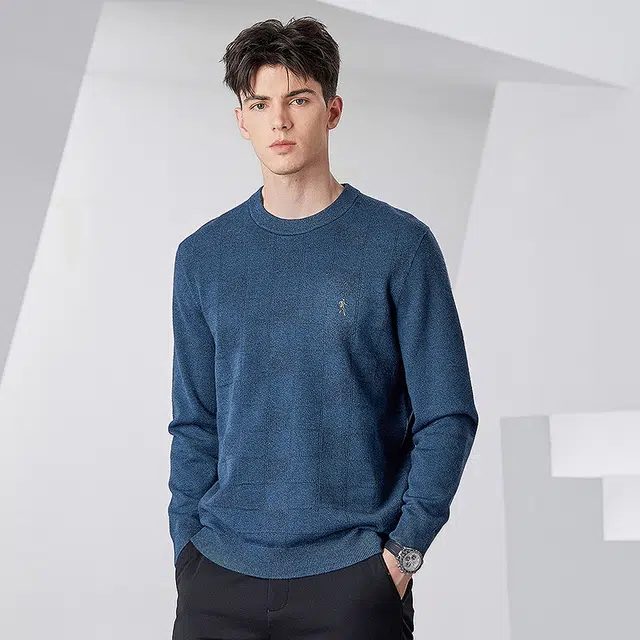 与狼共舞 基础简约时尚细腻柔暖亲肤舒适纯色百搭圆领针织加厚毛衣 男款