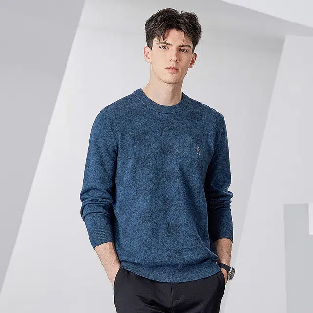 与狼共舞 基础简约时尚细腻柔暖亲肤舒适纯色百搭圆领针织加厚毛衣 男款