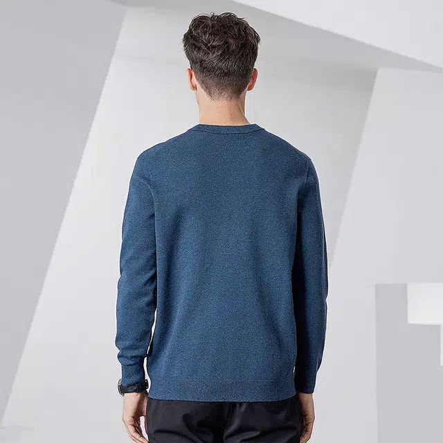 与狼共舞 基础简约时尚细腻柔暖亲肤舒适纯色百搭圆领针织加厚毛衣 男款