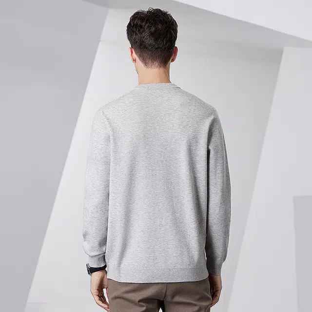 与狼共舞 肌理时尚纯色简约圆领套头舒暖亲肤针织加厚毛衣 男款