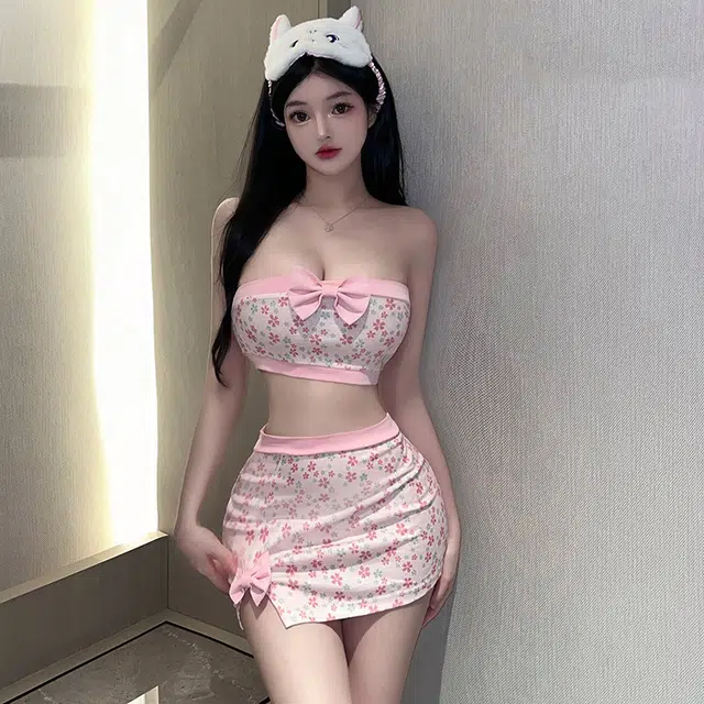 策影  情趣内衣性感抹胸蝴蝶结睡衣日系碎花激情包臀裙纯欲套装
